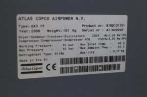 Atlas Copco Screw compressor GX 3 FF For Chinese top dealers